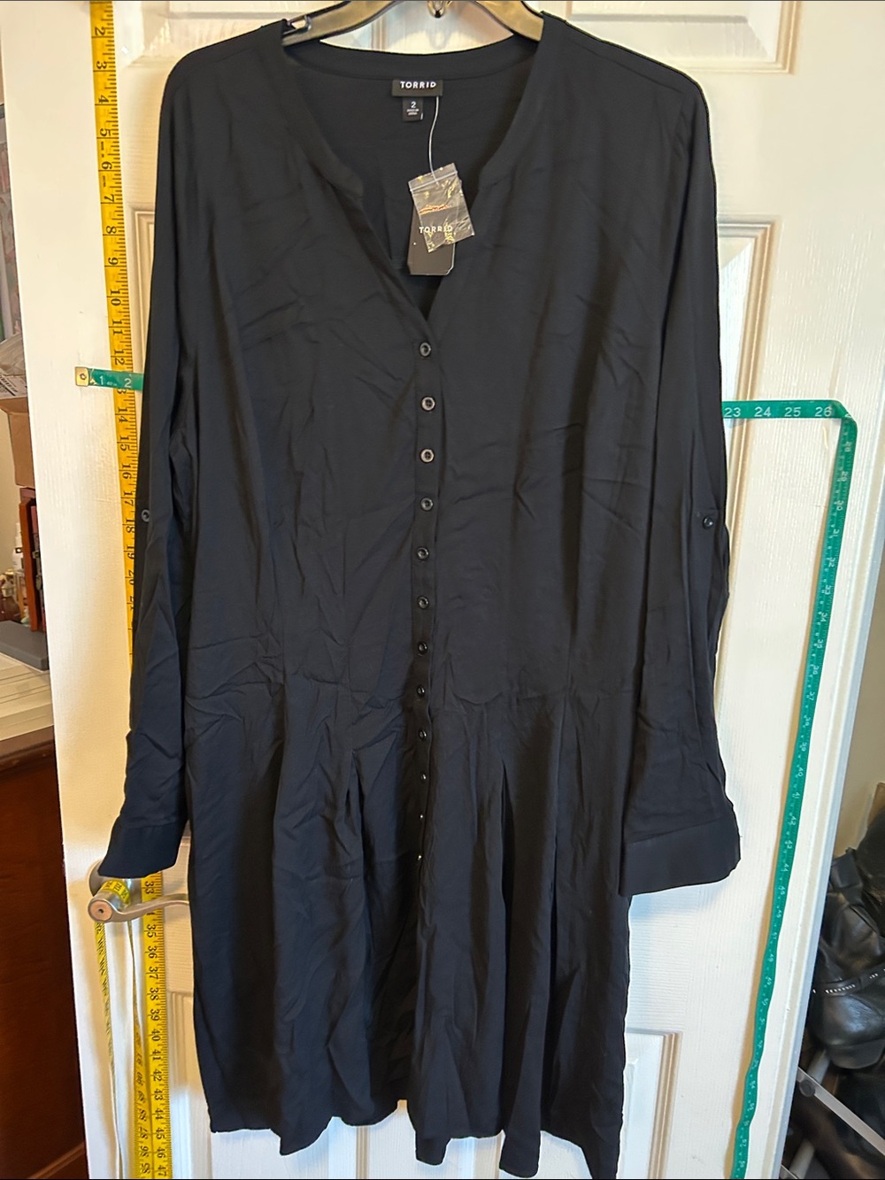torrid Black Long-Sleeve Button-Front Fit & Flare Dress